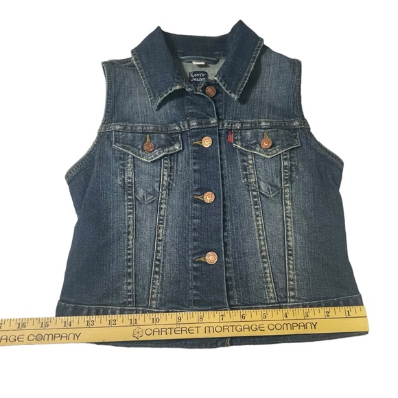 Levis Jean Jacket Denim Trucker Vest Small 90s Boho Indie Festival Cowgirl Y2K - Picture 15 of 16